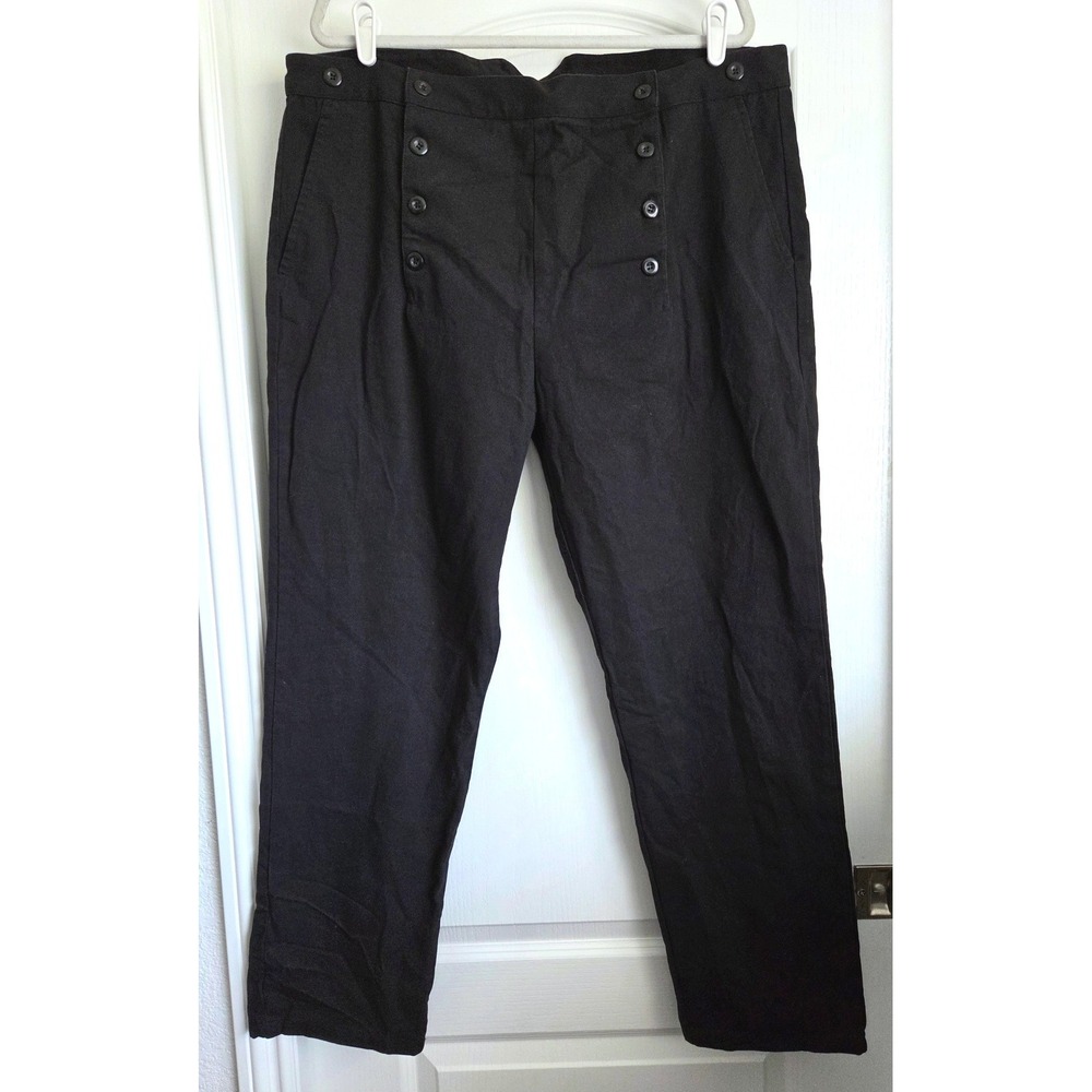 The Pirate Dressing Black Cotton Broadfall Drop Front Trousers Mens XL Steampunk